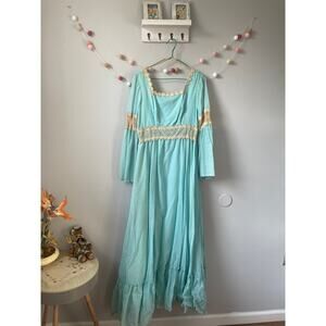 Vintage 1970 Robins Egg Blue Floral Crochet Prarie Boho Dress
